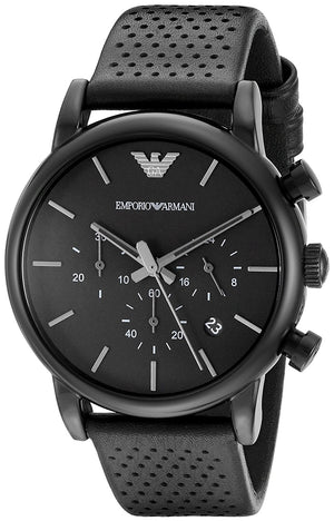 Emporio Armani Luigi Chronograph Black Dial Black Leather Strap Watch For Men - AR1737 Authentic Buy Shop Now