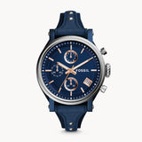 Fossil Boyfriend Sport Chronograph Blue Dial Blue Leather Strap Watch for Women - ES4113 Authentic Buy Shop Now