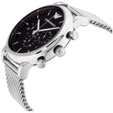Emporio Armani Classic Chronograph Black Dial Silver Mesh Bracelet Watch For Men - AR1808 Authentic Buy Shop Now