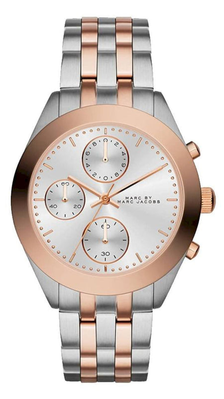 Marc Jacobs Peeker Chronograph Silver Two Tone Steel Strap Watch for Women - MBM3369 Authentic Buy Shop Now