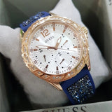 Guess Swirl Analog Quartz White Dial Blue Rubber Strap Watch for Women - W1096L4 Authentic Buy Shop Now