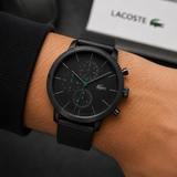 Lacoste Replay Chronograph Black Dial Black Leather Strap Watch for Men - 2011177 Authentic Buy Shop Now
