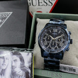 Guess Horizon Chronograph Black Dial Blue Steel Strap Watch For Men - W0379G5 Authentic Buy Shop Now
