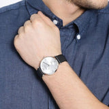 Emporio Armani Retro Analog Quartz Silver Dial Black Leather Strap Watch For Men - AR1674 Authentic Buy Shop Now