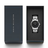 Daniel Wellington Iconic Link Black Dial Silver Steel Strap Watch For Women - DW00100342 Authentic Buy Shop Now