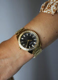 Guess Sparkler Diamonds Black Dial Gold Steel Strap Watch for Women - GW0111L2 Authentic Buy Shop Now