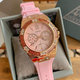 Guess Rose Gold Dial with Diamonds Pink Rubber Strap Watch For Women - W1053L3 Authentic Buy Shop Now