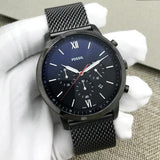 Fossil Neutra Chronograph Blue Dial Silver Mesh Bracelet Watch for Men - FS5383 Authentic Buy Shop Now