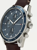 Tommy Hilfiger Parker Chronograph Blue Dial Brown Leather Strap Watch For Men - 1791837 Authentic Buy Shop Now