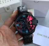 Diesel Uber Chief Chronograph Red Dial Black Steel Strap Watch For Men - DZ7373 Authentic Buy Shop Now
