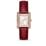 Michael Kors Emery Quartz Diamonds Silver Dial Red Leather Strap Watch For Women - MK4689 Authentic Buy Shop Now