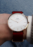 Daniel Wellington Classic Roselyn White Dial Maroon Nylon Strap Watch For Women - DW00100267 Authentic Buy Shop Now
