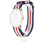 Daniel Wellington Classic Canterbury White Dial Two Tone Nylon Strap Watch For Men - DW00100002 Authentic Buy Shop Now