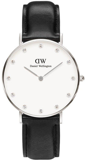 Daniel Wellington Classy Sheffield White Dial Black Leather Strap Watch For Women - DW00100080 Authentic Buy Shop Now