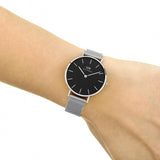 Daniel Wellington Classic Petite Sterling Black Dial Silver Mesh Bracelet Watch For Women - DW00100162 Authentic Buy Shop Now