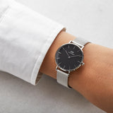 Daniel Wellington Classic Petite Sterling Black Dial Silver Mesh Bracelet Watch For Women - DW00100162 Authentic Buy Shop Now