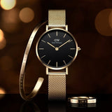 Daniel Wellington Petite Evergold Black Dial Gold Mesh Strap Watch For Women - DW00100345 Authentic Buy Shop Now