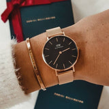 Daniel Wellington Petite Evergold Black Dial Gold Mesh Strap Watch For Women - DW00100345 Authentic Buy Shop Now