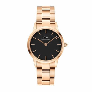 Daniel Wellington Iconic Link Analog Black Dial Rose Gold Steel Strap Watch For Women - DW00100214 Authentic Buy Shop Now