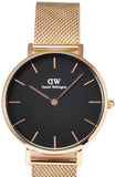 Daniel Wellington Classic Melrose Black Dial Rose Gold Mesh Bracelet Watch For Women - DW00100161 Authentic Buy Shop Now