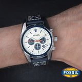 Fossil Coachman Chronograph White Dial Blue Leather Strap Watch for Men - CH3051 Authentic Buy Shop Now