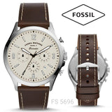 Fossil Forrester Chronograph White Dial Brown Leather Strap Watch for Men - FS5696 Authentic Buy Shop Now