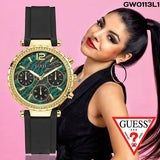 Guess Solstice Green Dial Black Rubber Strap Watch for Women - GW0113L1 Authentic Buy Shop Now