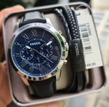 Fossil Grant Chronograph Blue Dial Black Leather Strap Watch for Men - FS4990 Authentic Buy Shop Now