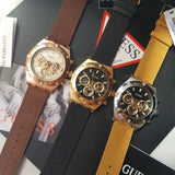 Guess Analog Multifunction White Dial Brown Leather Strap Watch for Men - GW0262G3 Authentic Buy Shop Now