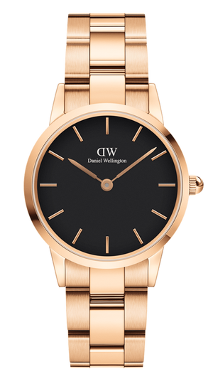 Daniel Wellington Iconic Link Black Dial Rose Gold Steel Strap Watch for Women - DW00100212 Authentic Buy Shop Now