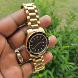 Movado Series 800 Black Dial Gold Steel Strap Watch For Men - 2600145 Authentic Buy Shop Now
