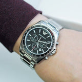Emporio Armani Sigma Chronograph Black Dial Silver Steel Strap Watch For Men - AR6098 Authentic Buy Shop Now