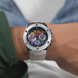 Guess Poseidon Chronograph Rainbow Dial White Silicone Strap Watch For Men - GW0425G4 Authentic Buy Shop Now