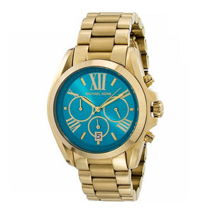 Michael Kors Bradshaw Chronograph Blue Dial Gold Steel Strap Watch For Women - MK5975 Authentic Buy Shop Now