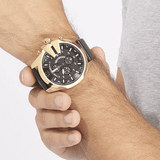 Diesel Mega Chief Chronograph Black Dial Black Leather Strap Watch For Men - DZ4344 Authentic Buy Shop Now