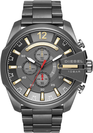 Diesel Mega Chief Chronograph Grey Dial Grey Steel Strap Watch For Men - DZ4421 Authentic Buy Shop Now