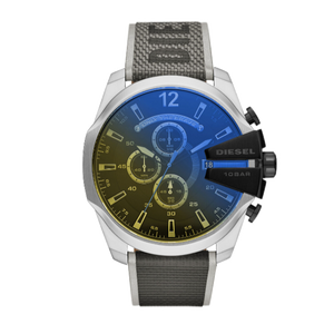Diesel Mega Chief Chronograph Black Dial Grey Nylon Strap Watch For Men - DZ4523 Authentic Buy Shop Now