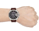 Diesel Mega Chief Chronograph Black Dial Brown Leather Strap Watch For Men - DZ4290 Authentic Buy Shop Now