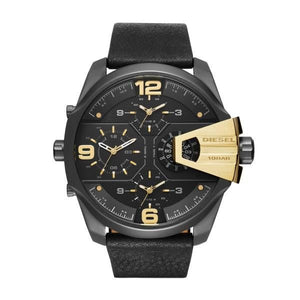 Diesel Uber Chief Two Hand Black Dial Black Leather Strap Watch For Men - DZ7377 Authentic Buy Shop Now
