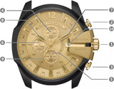 Diesel Mega Chief Chronograph Gold Dial Black Steel Strap Watch For Men - DZ4485 Authentic Buy Shop Now