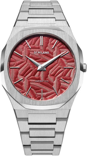 D1 Milano Ultra Thin Barn Red Dial Silver Steel Strap Watch for Men - D1-UTBJ33 Authentic Buy Shop Now