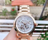 Bulova BVA Skeleton Silver Dial Gold Steel Strap Watch for Men - 97A108 Authentic Buy Shop Now