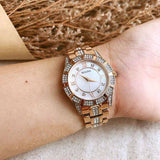 Bulova Crystal Mother of Pearl Dial Rose Gold Steel Strap Watch for Women - 98L197 Authentic Buy Shop Now