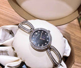 Bulova Crystal Black Mother of Pearl Dial Silver Steel Strap Watch for Women - 96L224 Authentic Buy Shop Now