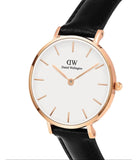 Daniel Wellington Classic Petite Sheffield White Dial Black Leather Strap Watch For Women - DW00100230 Authentic Buy Shop Now