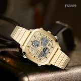 Fossil Retro Analog-Digital Gold Dial Gold Steel Strap Watch for Men - FS5889 Authentic Buy Shop Now