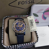 Fossil Boyfriend Skeleton Blue Dial Blue Leather Strap Watch for Women - ME3136 Authentic Buy Shop Now