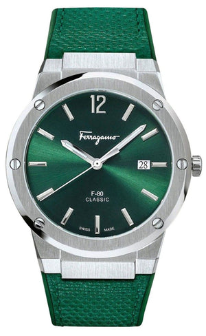 Salvatore Ferragamo F-80 Classic Green Dial Green Leather Strap Watch for Men - SFDT00519 Authentic Buy Shop Now