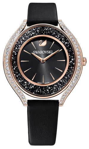Swarovski Crystalline Aura Black Dial Black Leather Strap Watch for Women - 5558634 Authentic Buy Shop Now