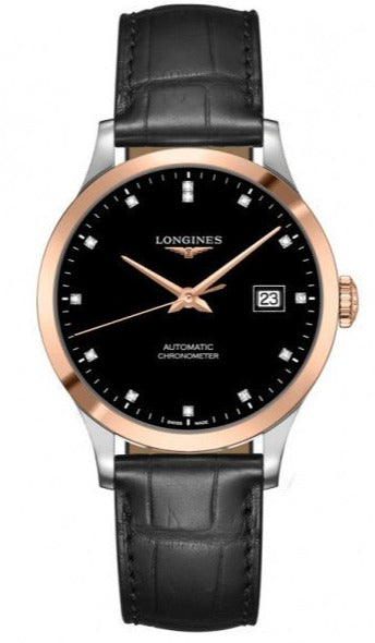 Longines Record Black Dial Black Leather Strap Watch for Men - L2.821.5.57.2 Authentic Buy Shop Now